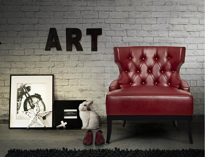 Likewise, the MAORI armchair, inspired by a New Zealand tribe of the same name, features tufted synthetic leather fabric in bold, show-stopping masculine blood red. Brabbu.com 